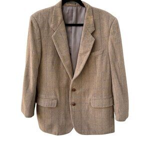 Phillipe Gabriel Designer Collection Vintage Mens Wool Taupe Plaid Blazer Jacket